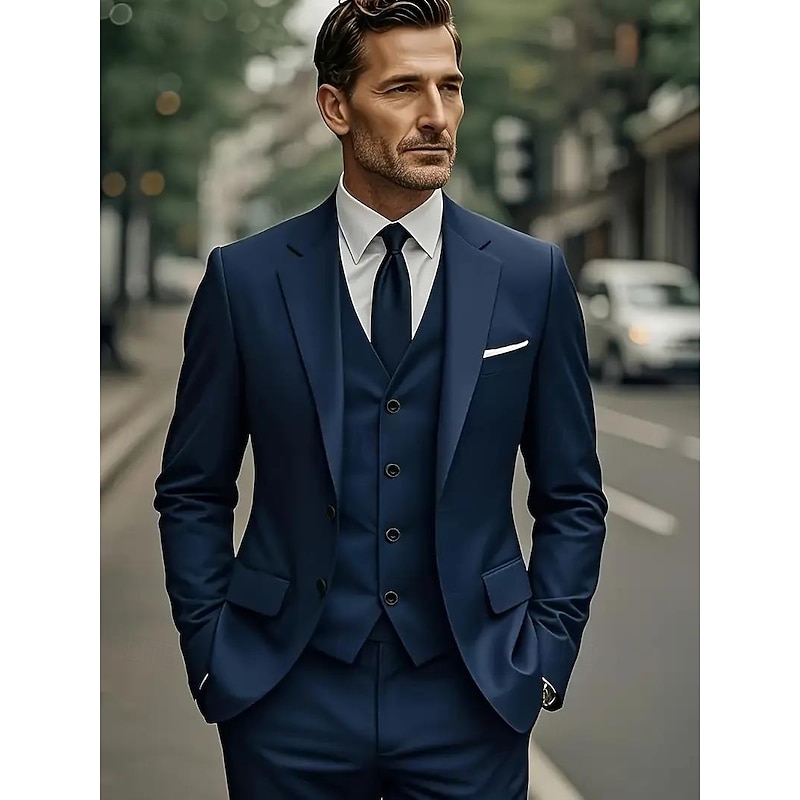 Men's Wedding Wedding Suits Notch Lapel Black Burgundy Dress Solid Colored Standard Fit 3 Piece Single Breasted Two-buttons