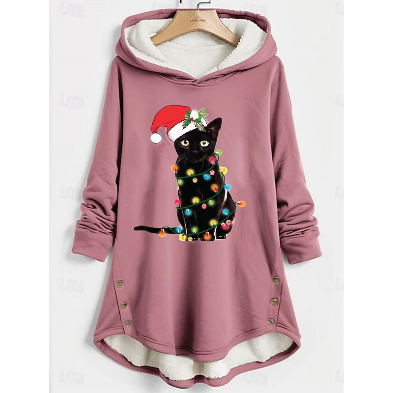 Women's Pullover Hoodie Sweatshirt Graphic Animal Cat Warm Casual Fuzzy Long Sleeve Hooded Long Tops Casual Sports Print Pink Blue Gray Fall Winter