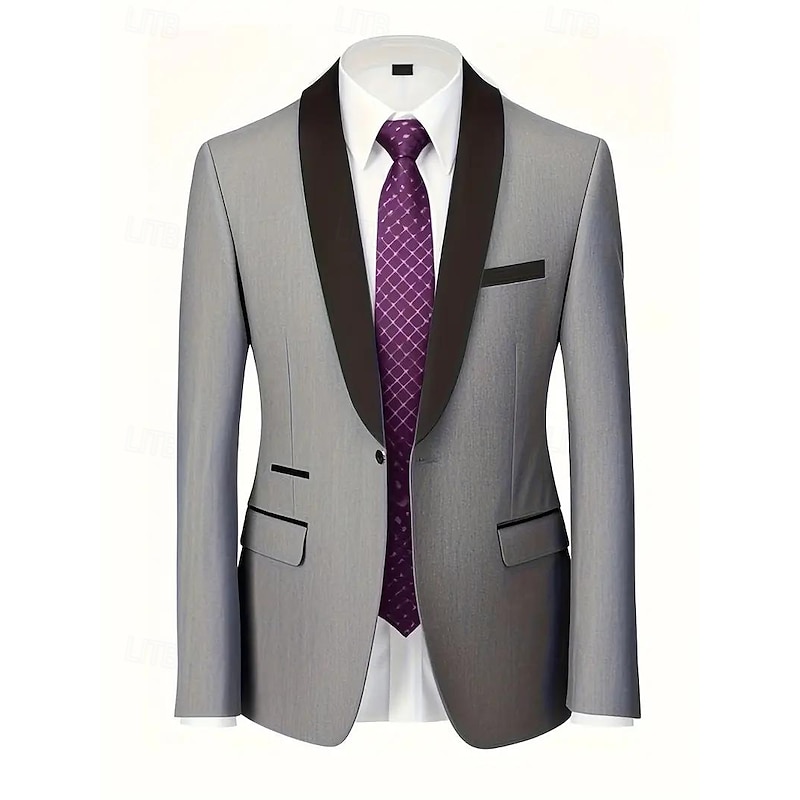 Men's Wedding Business Party Suits Shawl Lapel Black Dark Grey Daily Formal Solid Colored Tailored Fit 3 Piece Single Breasted One-button2