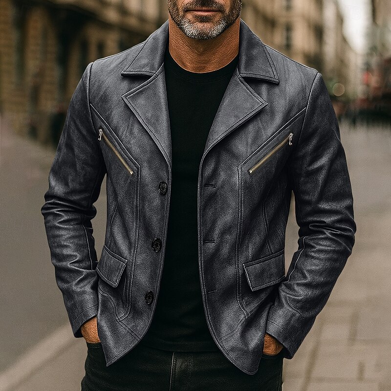 Men's Faux Leather Jacket Motorcycle Jacket Outdoor Casual Windbreaker Full Zip Fall Winter Solid Color Punk Active Short Black Brown Jacket2