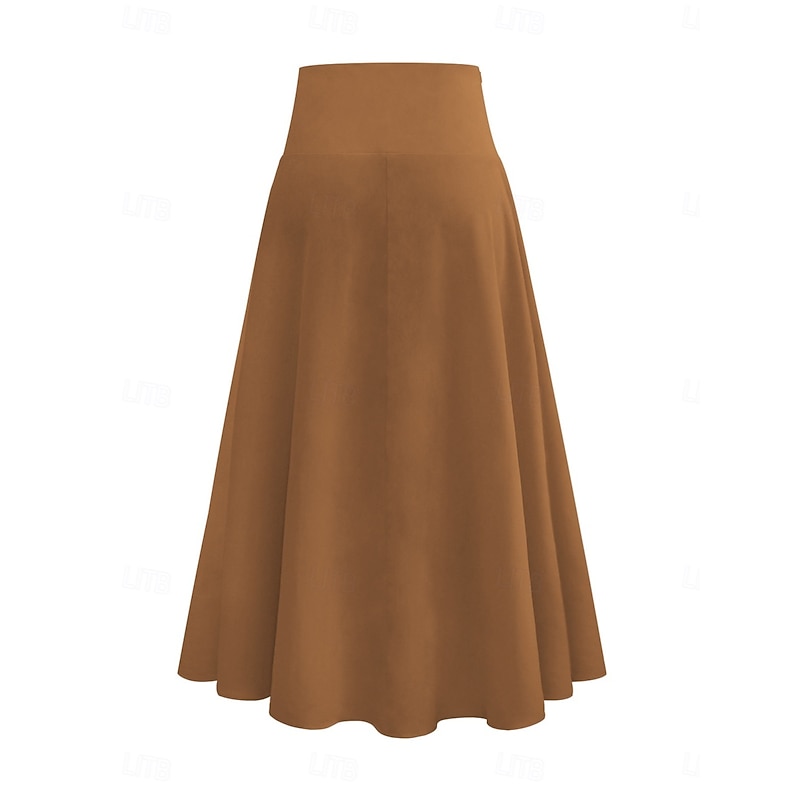 Women's Skirt A Line Fashion Casual Maxi High Waist Skirts Plain Ruffle Micro-elastic Street Daily Wine Black Pink Brown Spring Polyester3