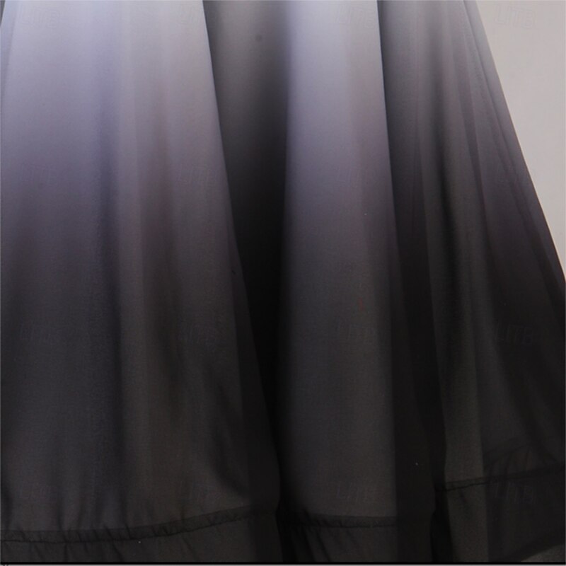 Women's Black and White Ombre Ballroom Dance Dress with Flowing Sleeves and Deep V-Neck – Ideal for Latin, Tango, and Performance Wear4