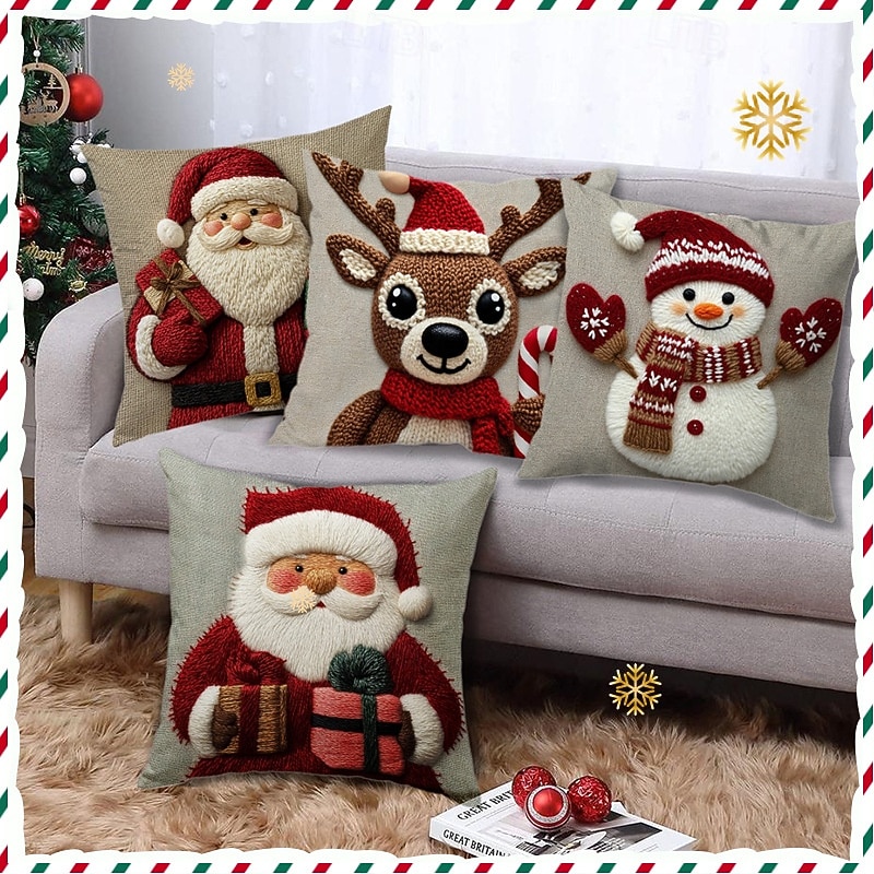 Christmas Series Pillow Cover, Holiday Decorative Cushion Case for Sofa, Living Room and Home Festive Decor