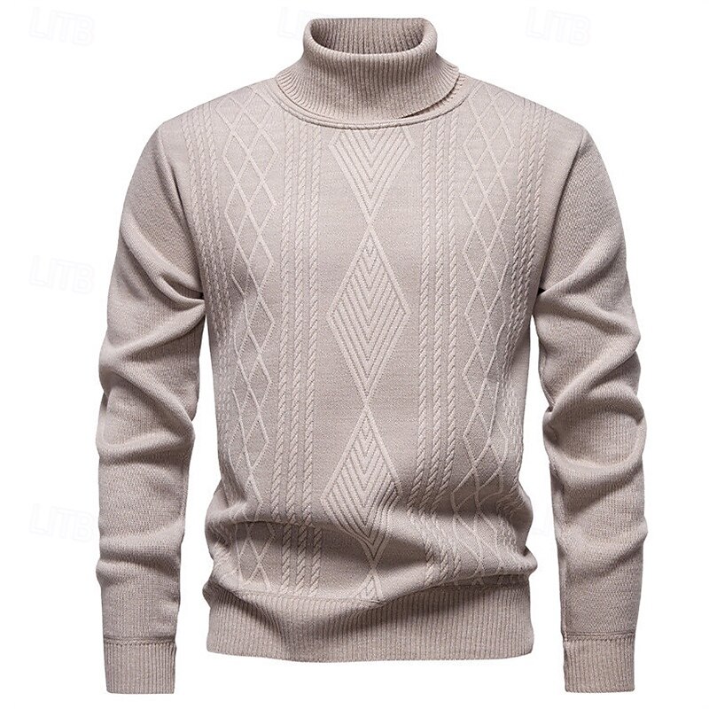 Men's Pullover Sweater Jumper Knit Sweater Ribbed Knit Regular Tops Knitted Plain Turtleneck Fashion Basic Vacation Daily Wear Clothing Apparel Fall Winter Wine Black S M L4