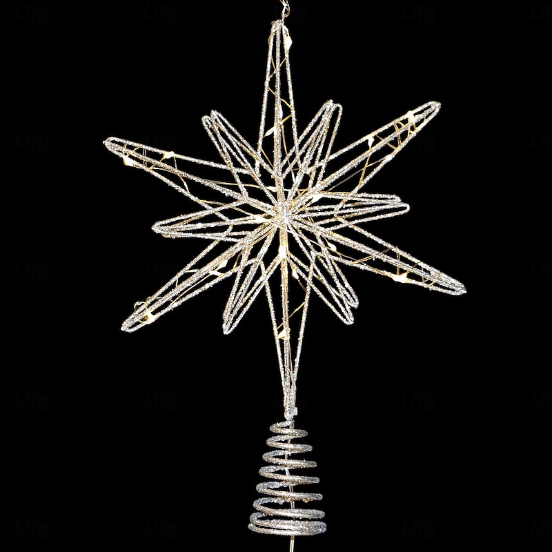 Christmas Tree Topper Star Led Light Xmas, Gold Glitter Iron Octagonal Star, Lighted Holiday Tree Topper, Hanging Xmas Decoration, Festive Home Table Decor Gift4