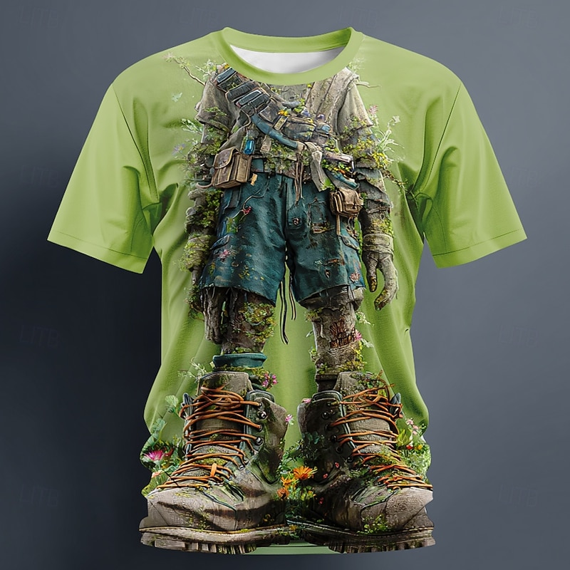 Halloween Men's Optical Illusion Zombies 3D T Shirt Short Sleeve T shirt 3D Print Crew Neck Shirt Exaggerated Designer Horror Party Street Holiday Green 1# Green 2# Summer Spring All Seasons Clothing