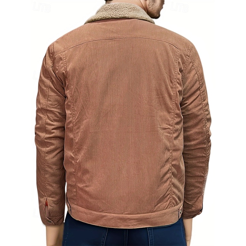 Men's Winter Jacket Corduroy Jacket Fleece Jacket Casual Jacket Vacation Daily Thermal Warm Pocket Fleece Winter Plain Fashion Streetwear Lapel Regular Black Light Green Navy Blue Orange Brown Jacket2