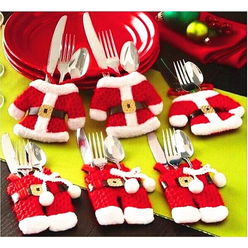 3 Set Christmas Decorations Table Decorations/ Christmas Knife and Fork Covers Red Christmas Snowman Pants Xmas Party Dinner Novelty Decorations Best for Thanksgiving Day/Christmas