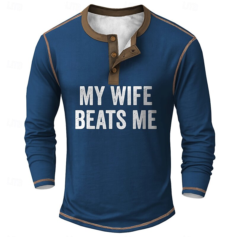 Men's Funny Slang Henley Shirt Tee Long Sleeve Vintage Fashion Designer Outdoor Casual Daily Spring &  Fall All Seasons Army Green Black Red Navy Blue Henley Henley T-Shirt2