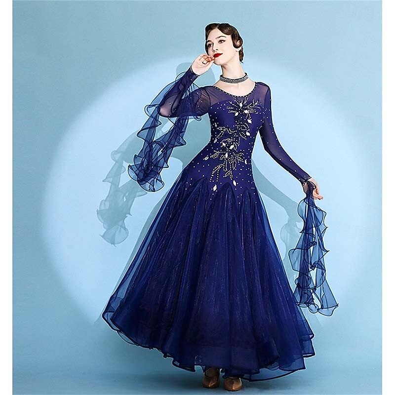 Women's Long Sleeve Waltz Modern Ballroom Dance Dress Competition Dresses Performance wear3
