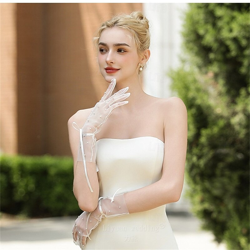 Tulle / Mesh Wrist Length Glove Elegant / Party / Evening / Stylish With Pure Color Wedding / Party Glove2