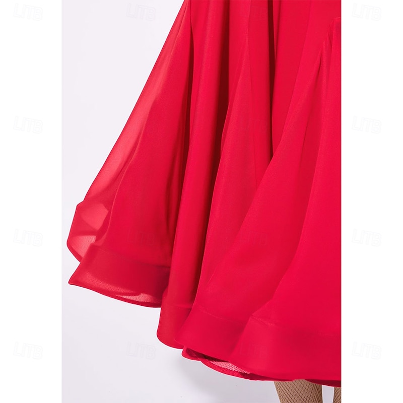 Women's Red Ballroom Dance Dress  Flared Skirt, and Heart-Shaped Bodice - Elegant Performance Wear for Latin, Salsa, and Social Dance3