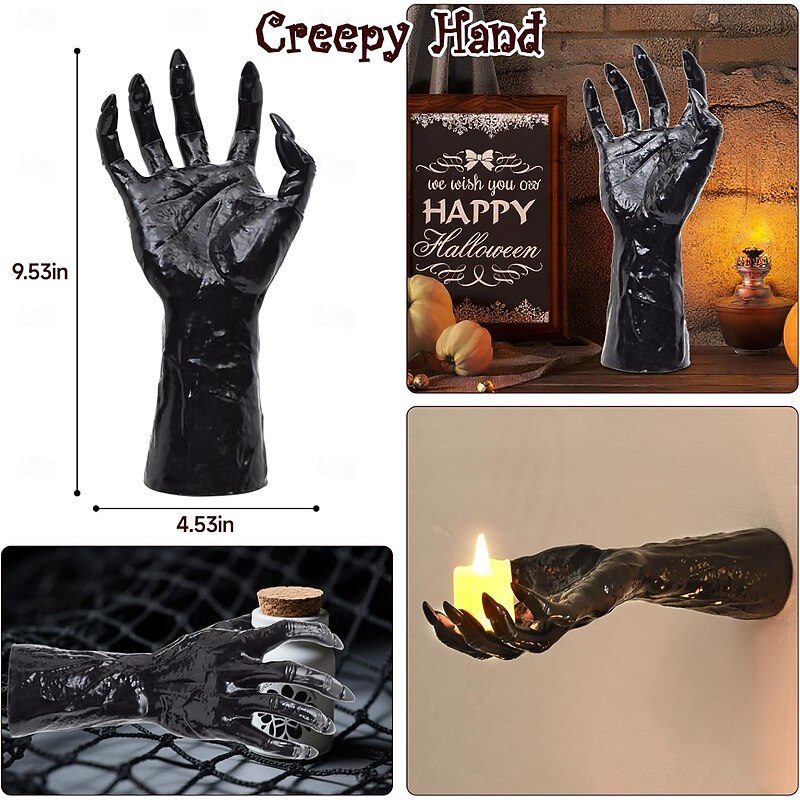 3 Pack Halloween Wall Mounted Creepy Reaching Hands with Lighted Candles for Gothic Wall Decorations Decorations Indoor Gothic Decor2