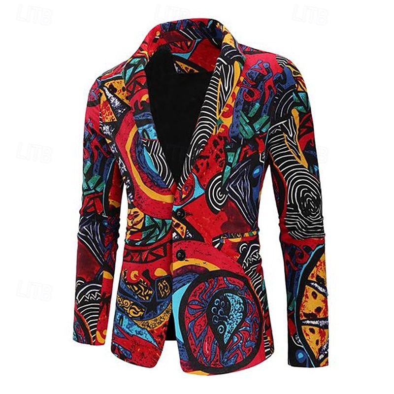 Men's Color Block Abstract Long Sleeve Turndown Vintage Business Abstract Work Wear to work Going out Buttons Print