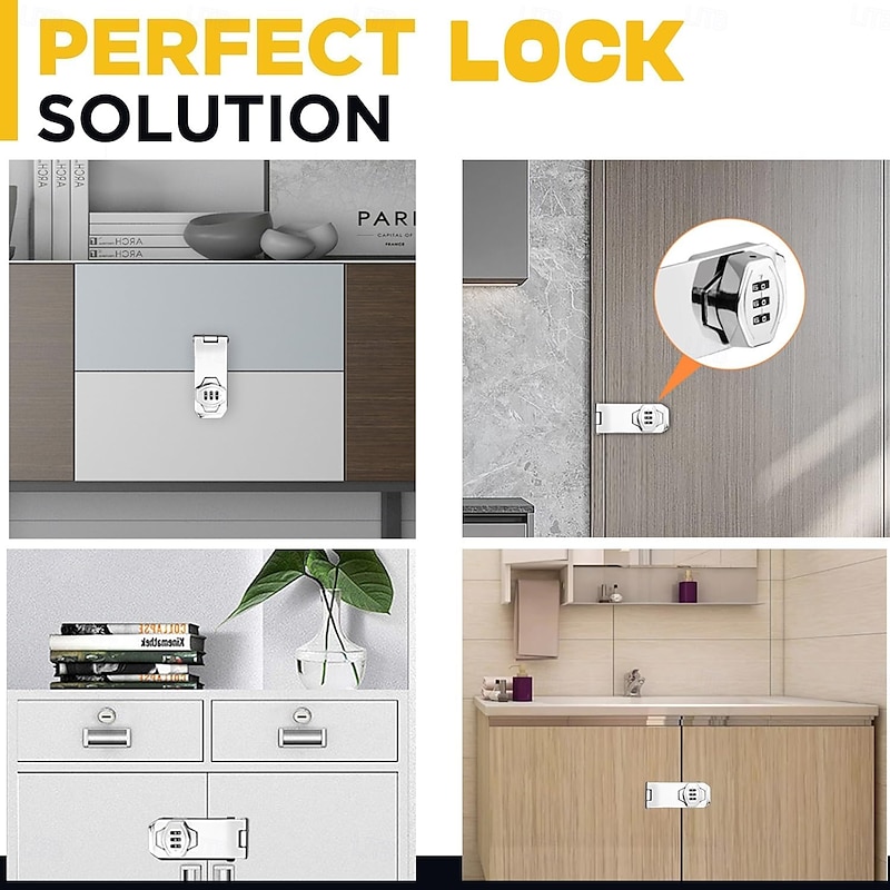 Combination Lock for Wooden Cabinet 3-Digit Password Code Hasp Latch Lock Twist Knob Drawer Cupboard Locker Gun-Safe Closet Box3