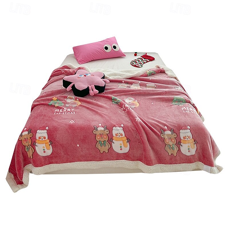 Christmas Snowflake Sherpa Fleece Blanket, Thick Warm Layered Throw, Gift Cozy Blanket for Sofa & Bed, Holiday Home Decor4