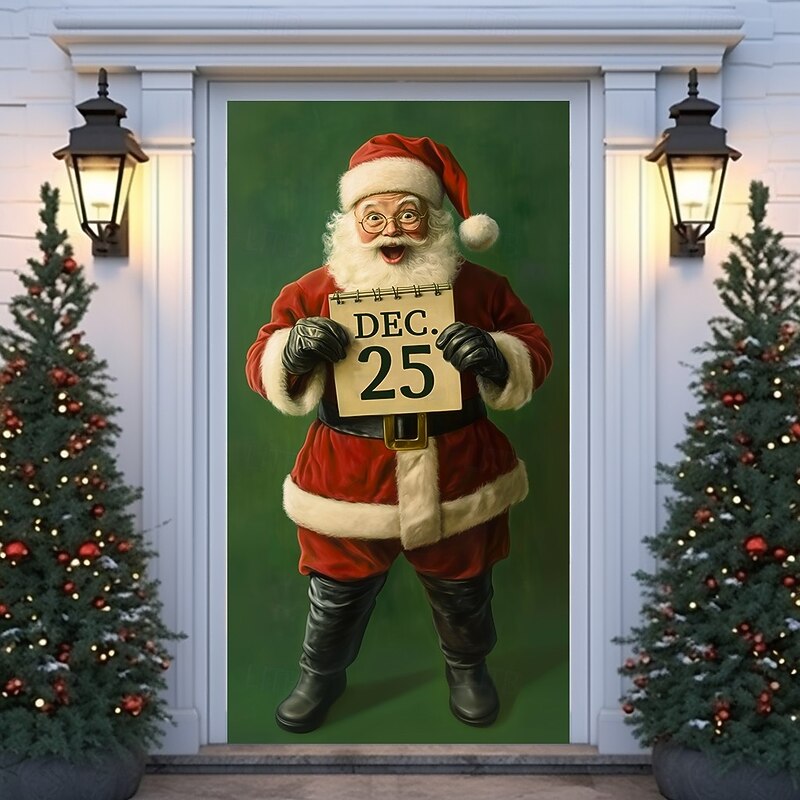 Christmas Door Cover, Jolly Santa Claus with Gift Bag Door Curtain, Funny 2025 Xmas Entrance Banner for Holiday Party, Porch and Home Decoration3