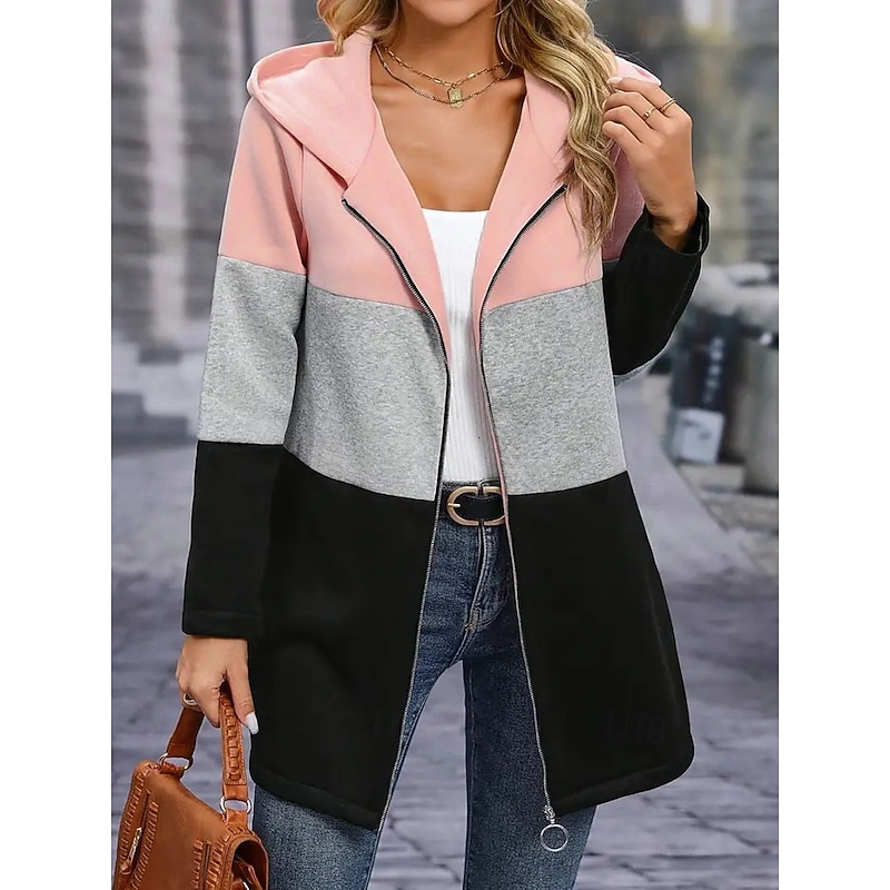 Women's Hoodie Jacket Comfortable Breathable Pocket Buttons Casual Color Block Vacation Street Casual Daily Wear Zipper Long Hooded Regular Fit Long Sleeve Outerwear White Pink Red Spring Fall