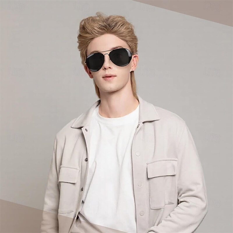 Mullet Wigs for Men Retro Cosplay Blonde Mullet Wig for Fancy Dress Include Glasses3