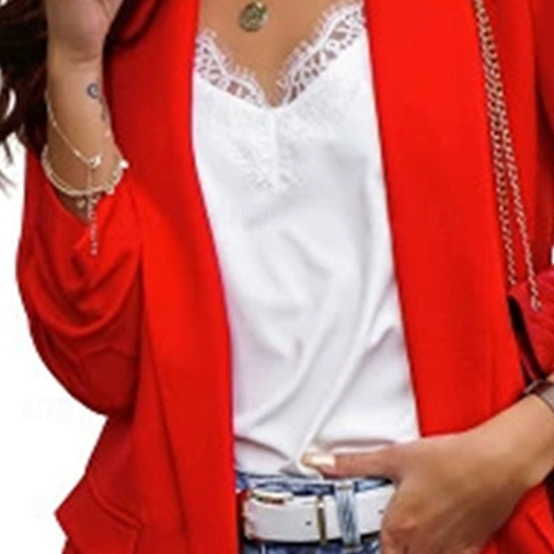 Women's Blazer Comfortable Pocket Elegant Fashion Outdoor Plain Going out Casual Daily Weekend Cardigan Regular Lapel Regular Fit Long Sleeve Outerwear Red Beige Spring Fall2