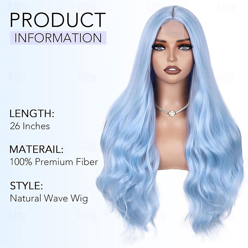 Blue Wig Long Light Blue Wig for WomenHeat-Resistant Synthetic Fiber3D Full WaveFashion Color for Cosplay&Daily Use2