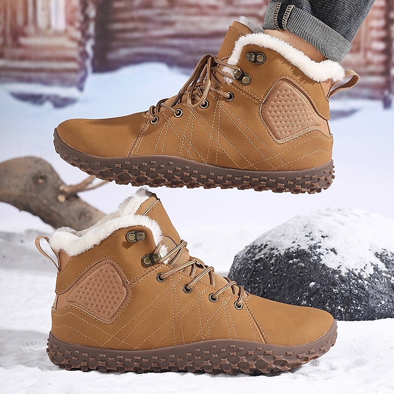 Men's Waterproof Brown Winter Ankle Boots with Fur Lining, Non-Slip Rubber Sole, Warm Snow Shoes for Outdoor Hiking, Trekking, Camping and Everyday Cold Weather Wear3
