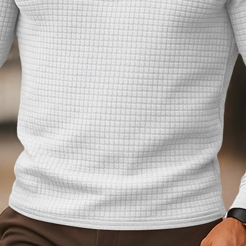 Men's Waffle Polo Shirts Vacation Work Quarter Zip Long Sleeve Fashion Comfortable Color Block Zip Up Pocket Spring &  Fall Regular Fit Black White Navy Blue Orange Waffle Polo Shirts3