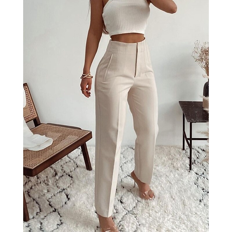 Women's Chinos Streetwear Casual Full Length Medium Waist Plain Pocket Elastic Waist Comfortable Inelastic Outdoor Vacation Daily rice white Camel Sapphire Blue White Fall Winter Slim Fit2