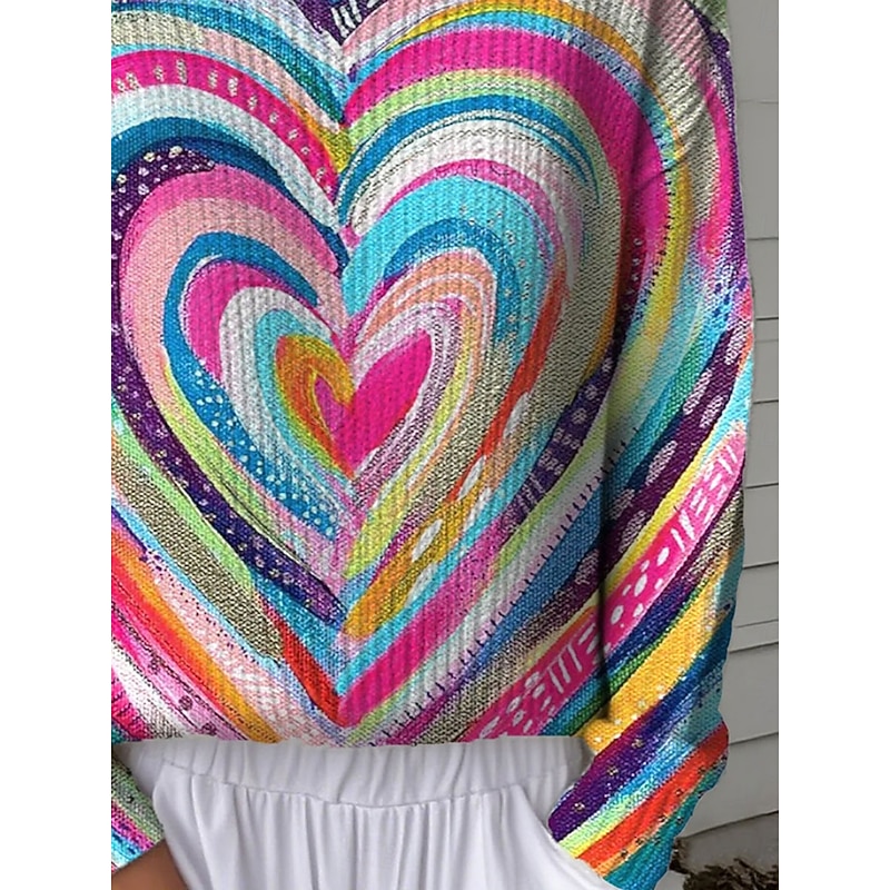 Women's Sweater Pullover Daily Casual Graphic Color Gradient Ribbed Crew Neck Knitted Print Long Sleeve Regular Tops Knit Outdoor Weekend Rainbow Spring Fall3
