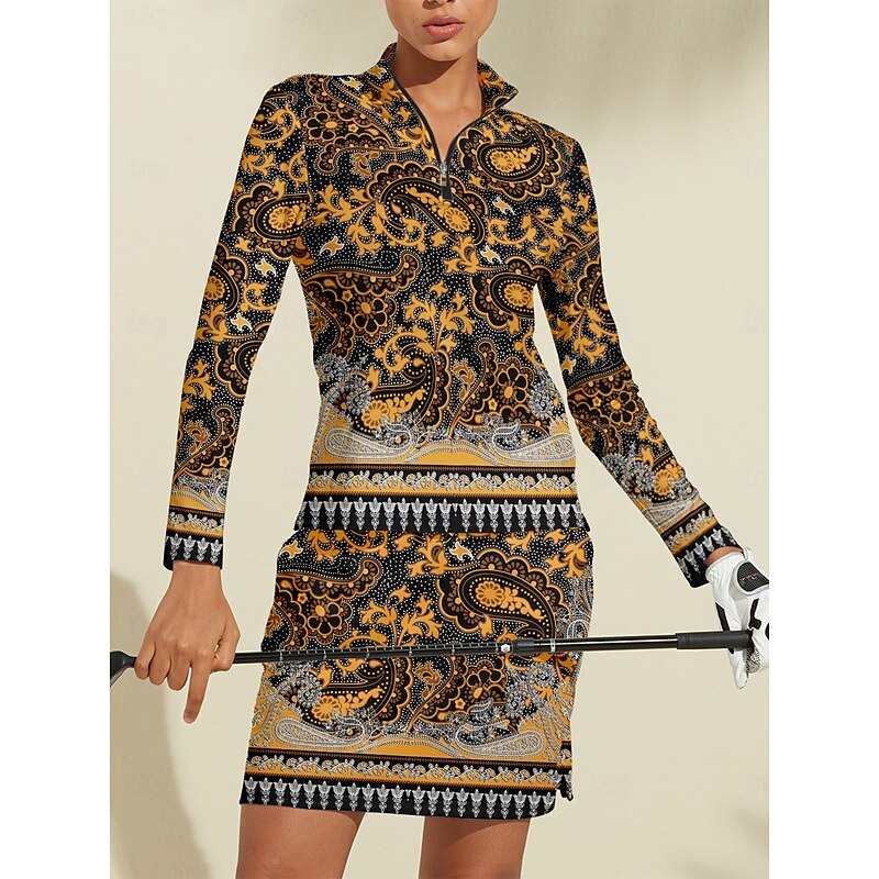 Women's Golf Polo Shirt Golden Long Sleeve Top Ladies Golf Attire Clothes Outfits Wear Apparel4