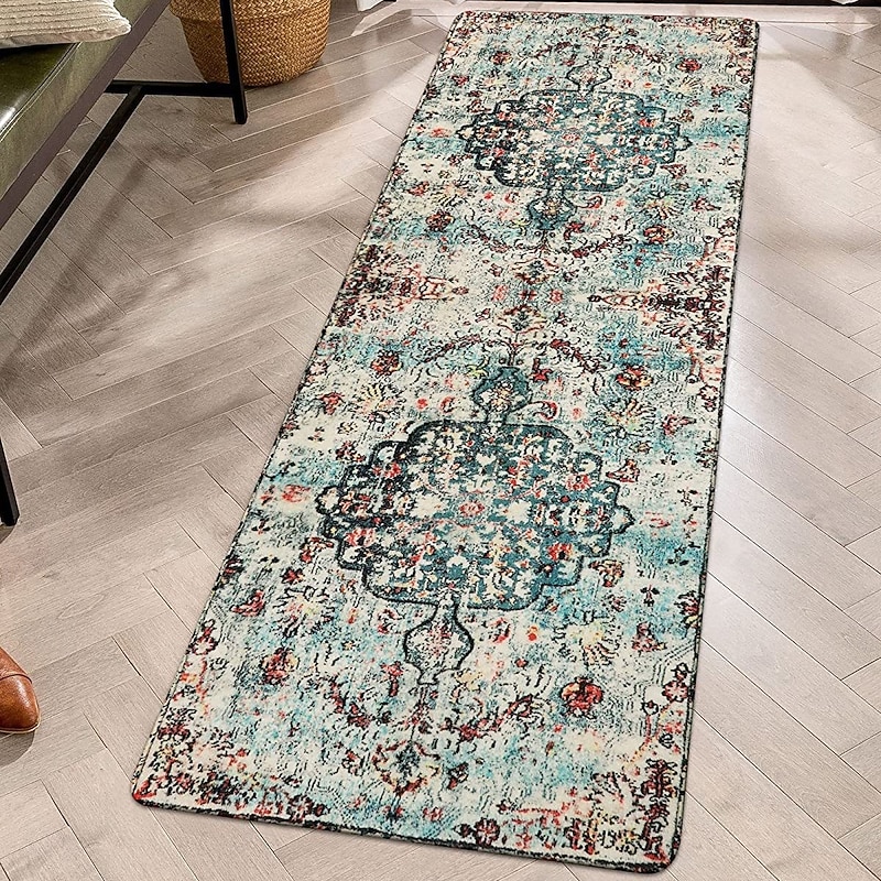 Runner Rugs Kitchen Rugs & Mats Non-Skid Washable Anti-Fatigue, Non-Slip Absorbent Faux Cashmere Rubber Backed for Floors, Machine Washable Bohemian Standing Mats for Sink, Laundry Room, Hallway4