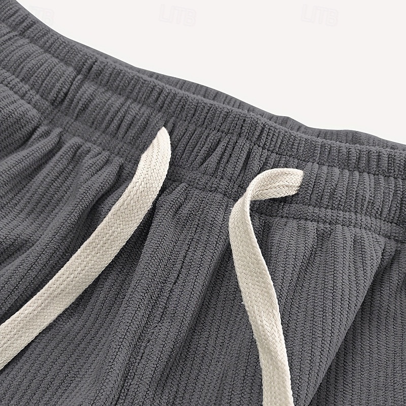 Men's Trousers Corduroy Pants Baggy Pants Casual Pants Drawstring Elastic Waist Plain Comfort Breathable Full Length Outdoor Business Daily Vacation Fashion Gray Inelastic2
