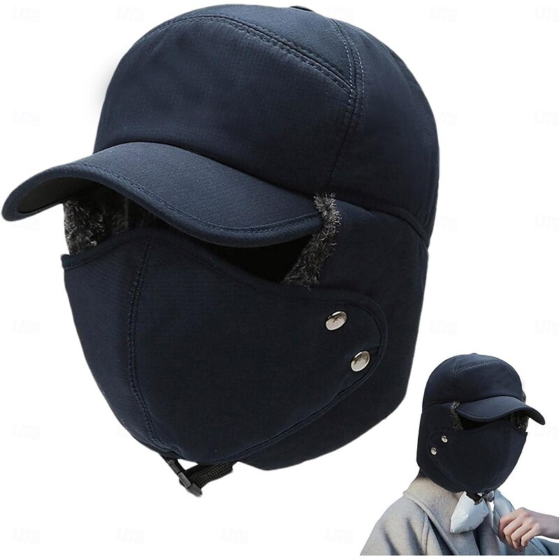 Trapper Hat  Windproof Trooper Hat Ear Flap with Soft Lined and Face Cover,Waterproof Winter Outdoor Warm Hats for Men Blue3