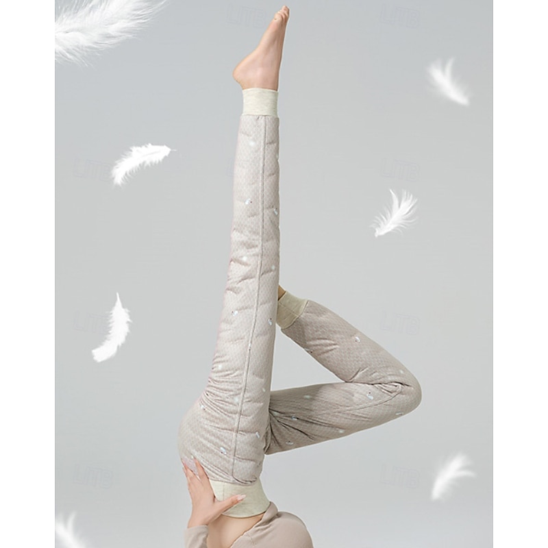 Women's Chinos Down Pants Casual Full Length Medium Waist Plain Elastic Waist Thermal Warm Comfortable Micro-elastic Outdoor Vacation Street Khaki Winter Regular Fit2