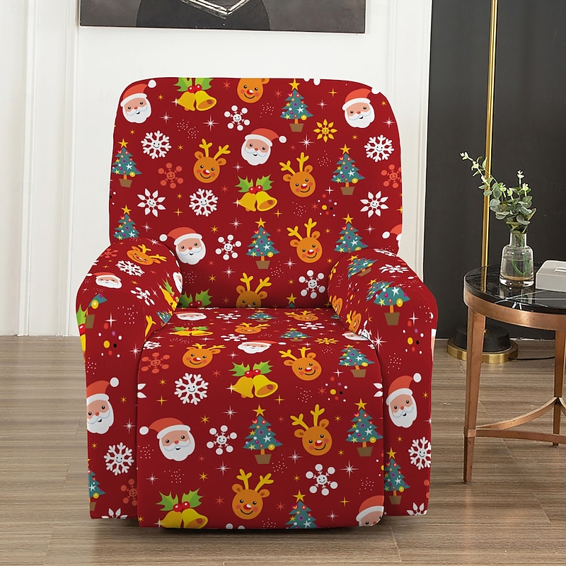 Christmas Chaise Lounge Cover, Geometric Printed Polyester Slipcover, Holiday Decorative Chair Protector for Home, Living Room, or Office3