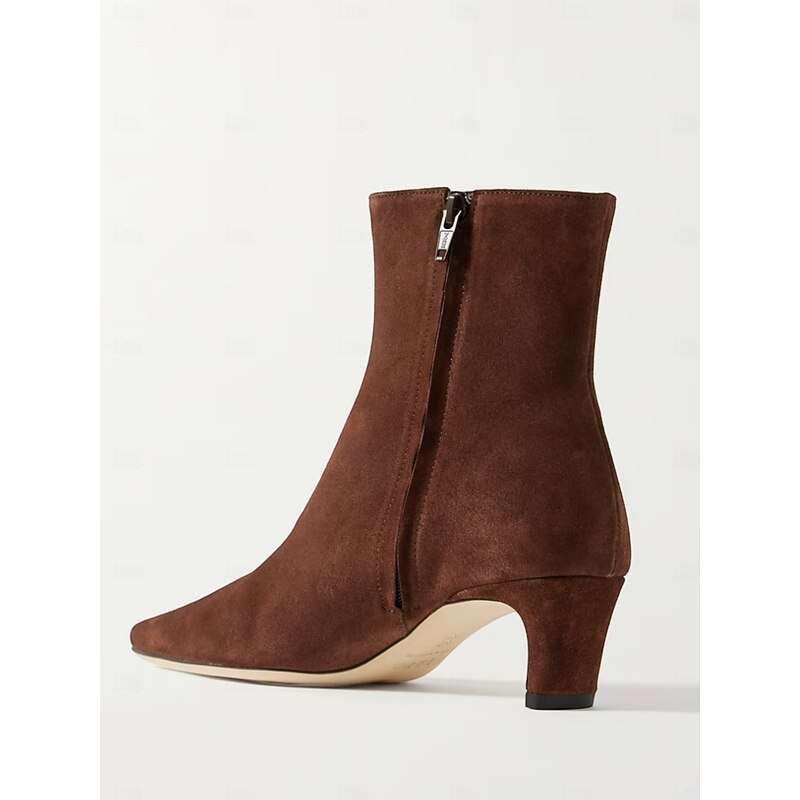Women's Brown Suede Ankle Boots with Pointed Toe and Low Kitten Heel Elegant Fall Winter Footwear for Casual and Formal Outfits3