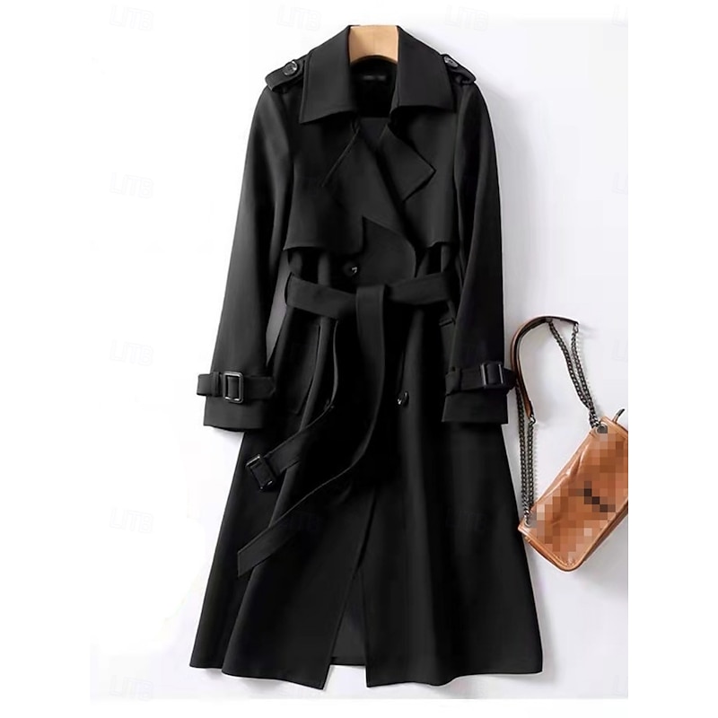 Women's Trench Coat Comfortable Breathable Buttons With Belt Casual Plain Vacation Street Casual Daily Wear Single Breasted Long Turndown Regular Fit Long Sleeve Outerwear Navy Black Red Spring Fall3