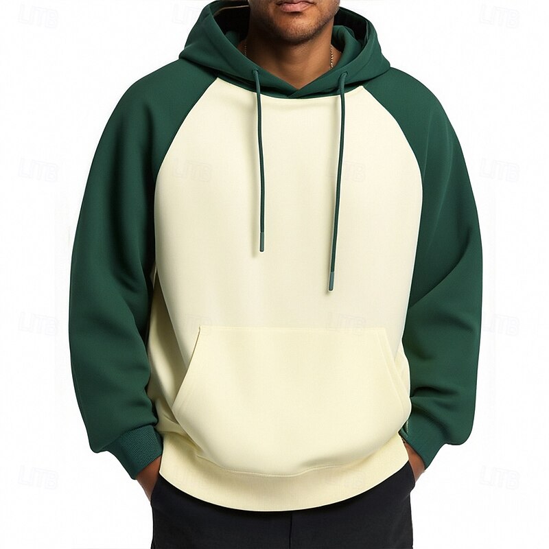 Men's Hoodie Black Wine Navy Blue Green Light Blue Hooded Color Block Drawstring Patchwork Pocket Sports & Outdoor Daily Holiday Polyester Streetwear Basic Casual Spring Fall Clothing Apparel Hoodies