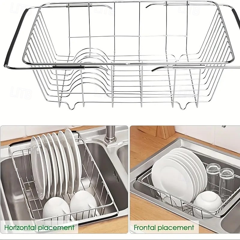 Stainless Steel Dish Drying Rack – 3-in-1 Expandable Dishwasher & Countertop Drying Rack, Rust-Resistant 304 Steel, Multi-Purpose Utensil Holder for Plates, Bowls, Cups & Cutlery3