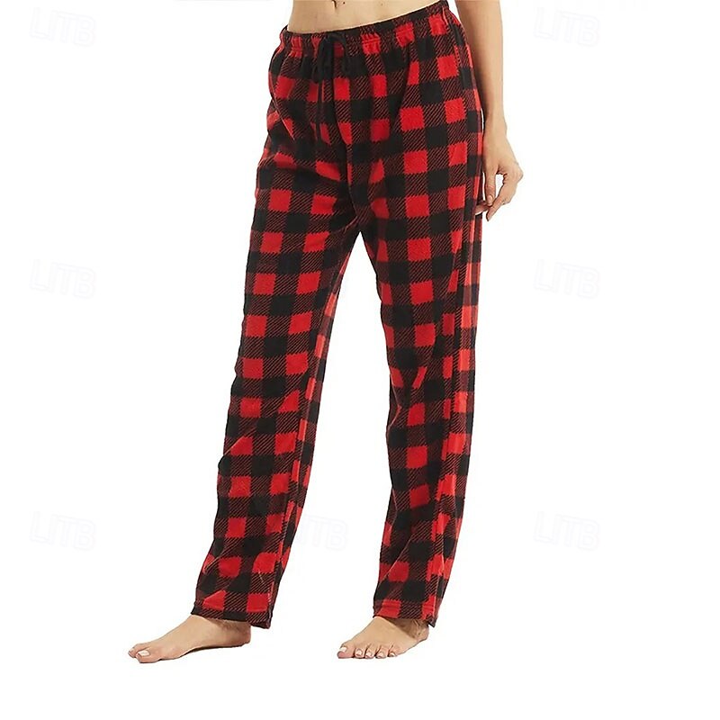 Women's Pajamas Casual Full Length Medium Waist Grid / Plaid Elastic Waist Thermal Warm Comfortable Micro-elastic Home Pink Red Blue Grey Fall Winter Regular Fit3