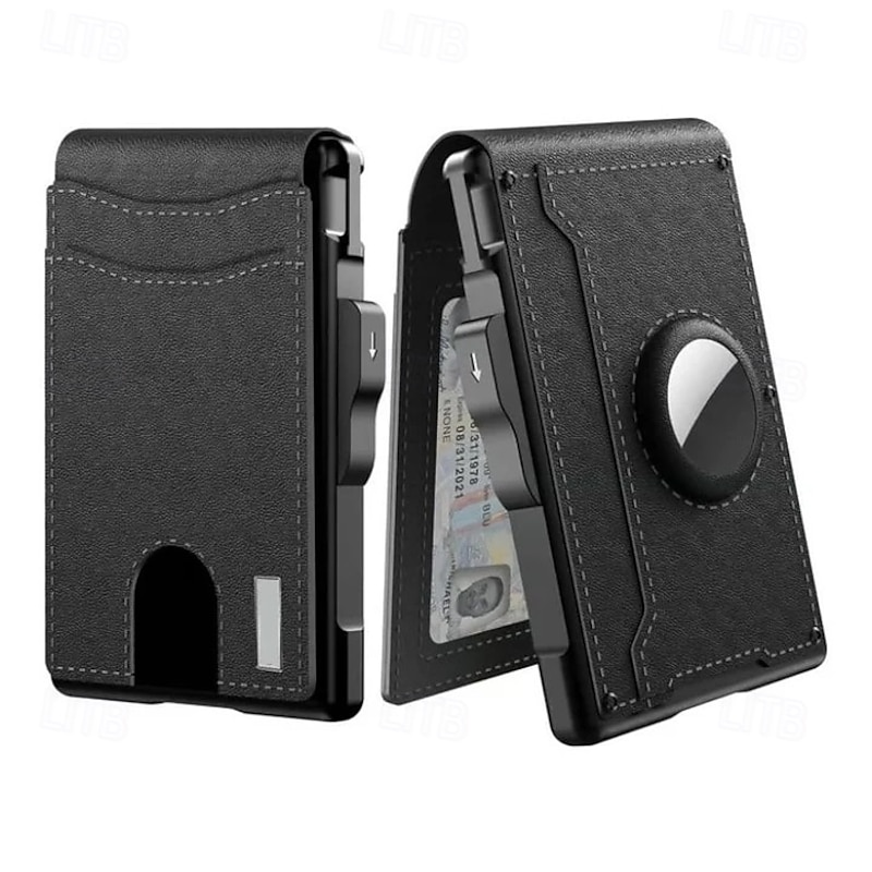 Men's Business Style Pu Leather Card Slots For AirTag Long Wallet Card Holder Large Capacity Flip Cover Metal Card Case Stylish Credit Card Organizer For Men