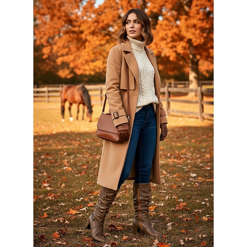 Women's Brown Faux Leather Slouch Knee High Boots with Side Zipper and Buckle Strap, Vintage Casual Style Block Heel Boots for Fall, Winter, Outdoor and Daily Wear4