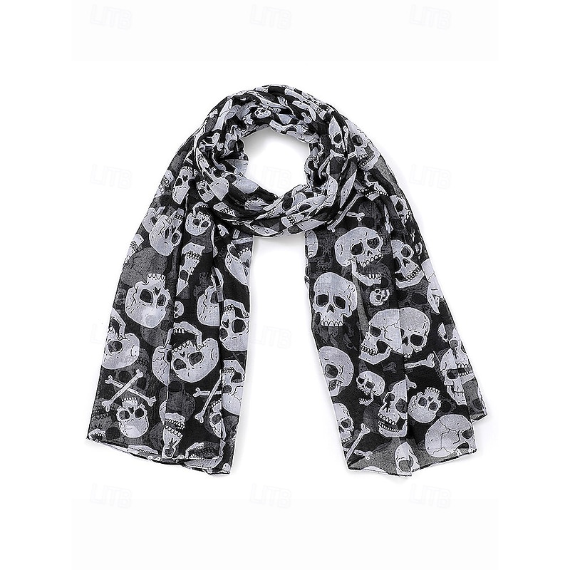Women's Halloween Skull Print Scarf – Lightweight Gothic Style Shawl Wrap for Costume Party, Cosplay and Autumn Outfits4