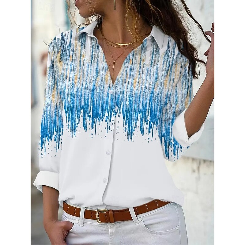 Women's Shirt Floral Print Casual Long Sleeve Shirt Collar Regular Tops Work Daily Buttons Print Blue Spring Fall Winter Spring, Fall, Winter2