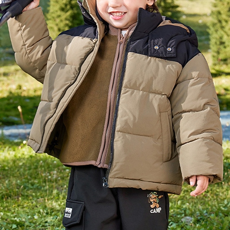 Kids Unisex Down Jacket Hoodie Jacket Puffer Jacket Outerwear Color Block Long Sleeve Zipper Pocket Lightweight Comfort Waterproof Coat Outdoor Daily Basic Army Green Fall Winter 4 years+3