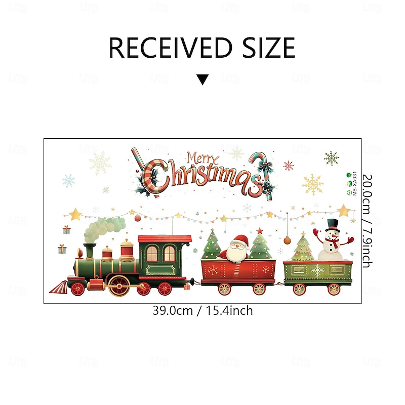 Christmas Sticker Wall Decals Cartoon Train Santa Claus Snowman Removable Vinyl Mural Holiday Party Living Room Bedroom Home Decoration Glass Window Background For Christmas Festival3