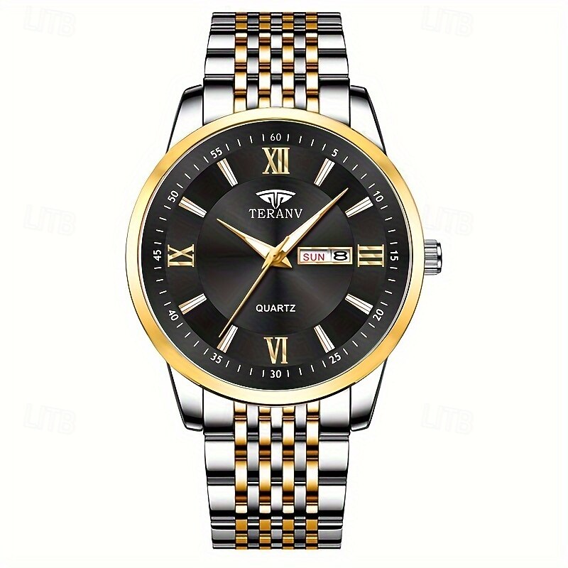 An Original Business-Style Alloy Strap Fashionable Men'S Watch With Ipx7 Water Resistance Luminous Date And Day Display Casual Quartz Sports Wristwatch2
