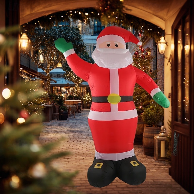 1 Pc 2.5M/8.2FT Christmas Green Hand Standing Santa Claus LED Inflatable Air Model Indoor and Outdoor Gathering Courtyard Lawn Atmosphere Decorative Light EU/US/UK/AU Plug