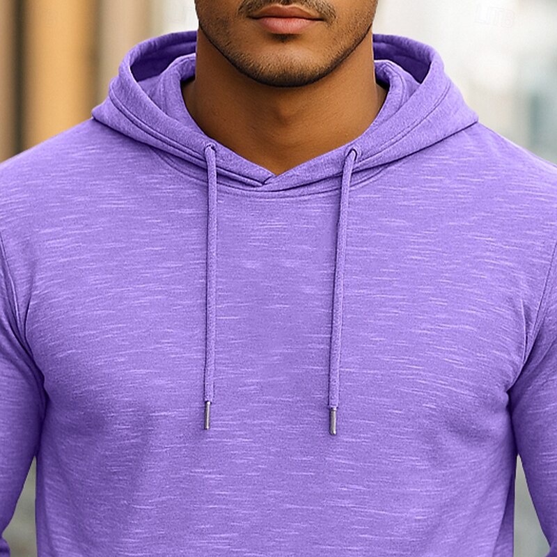 Men's T Shirt Long Sleeve Hooded Spring Fall All Seasons Solid Color Traditional / Vintage Casual Hooded Outdoor Vacation Casual dark brown Green Light Blue Top Tee for Men3