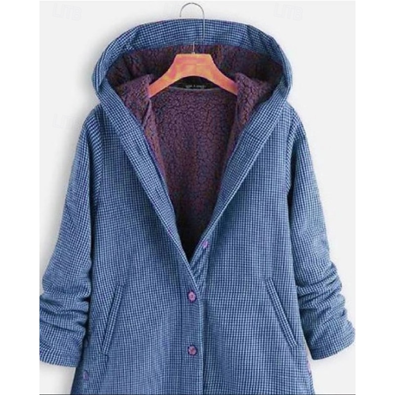 Women's Winter Coat Hoodie Jacket Warm Comfortable Zipper Pocket Buttons Casual Plaid Vacation Daily Wear Going out Weekend Regular Hoodie Regular Fit Long Sleeve Outerwear Black Red Blue Fall Winter4
